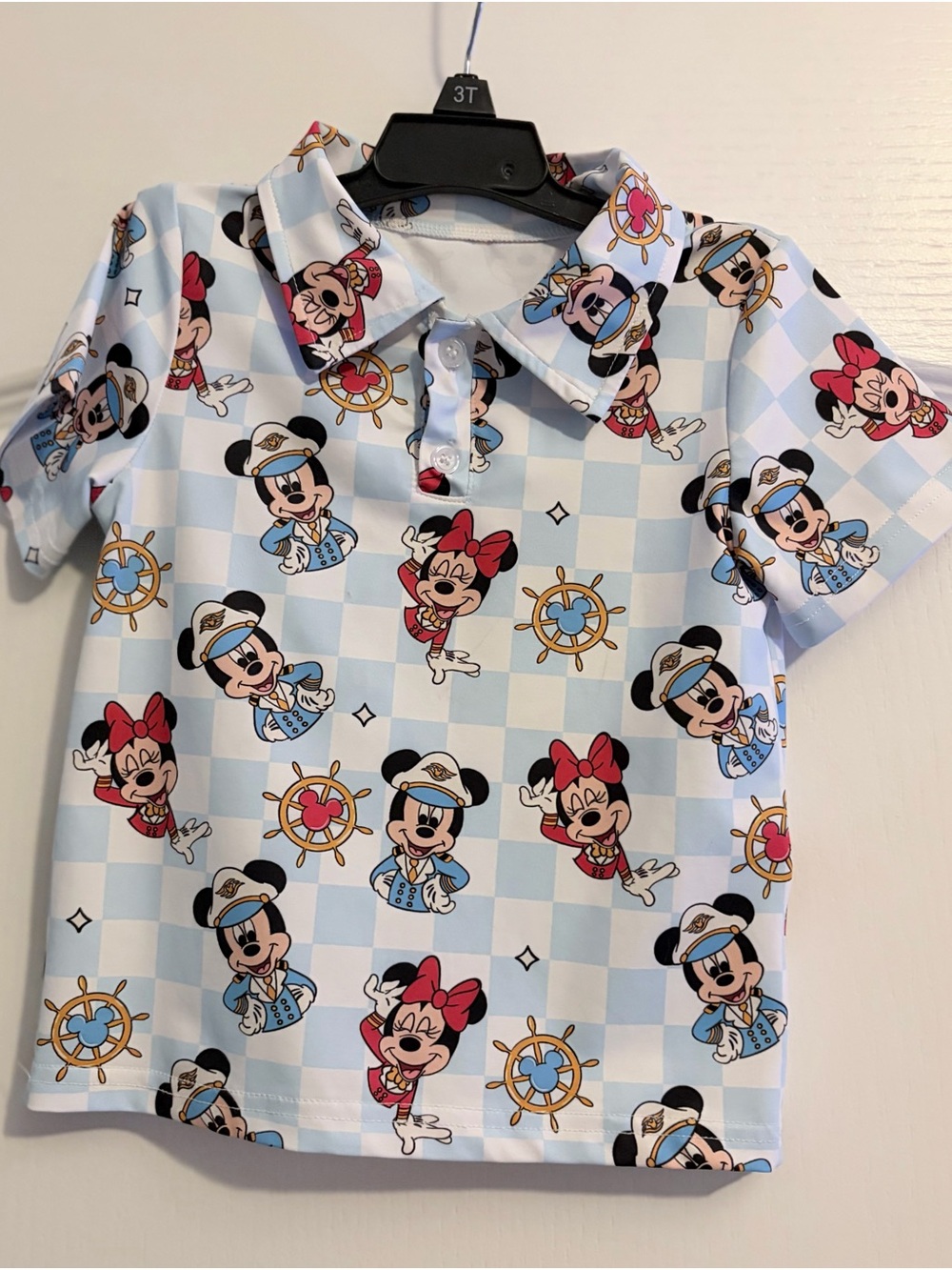 Disney Nautical Mickey & Minnie Light Blue Check Polo - Kids